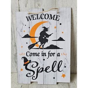 Witch glitter Halloween sign hanging spell shabby chic
